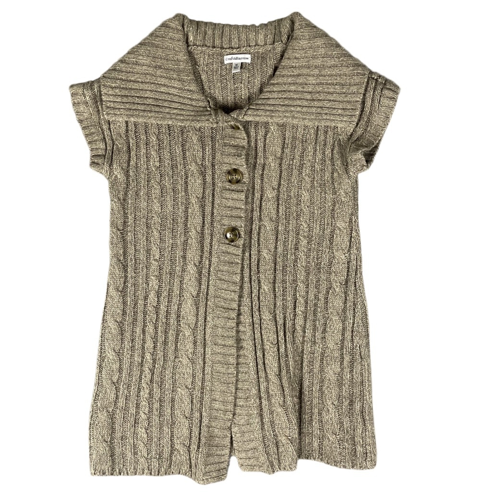 Croft & Barrow Oatmeal Cable Knit Longline Sweater Vest Shawl Collar Cardigan M